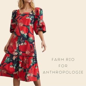 Festive Farm Rio tropical flower print midi dress with pockets